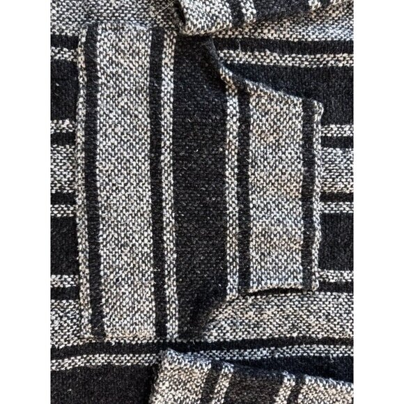 Mexican Poncho Small Baja Woven Blanket Jacket Hippie Pullover Black White - Picture 11 of 12